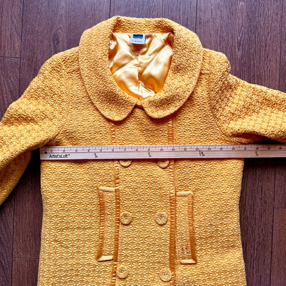 Mustard Yellow Double-Breasted Retro Pea Coat with Peter Pan Collar - Picture 7 of 11